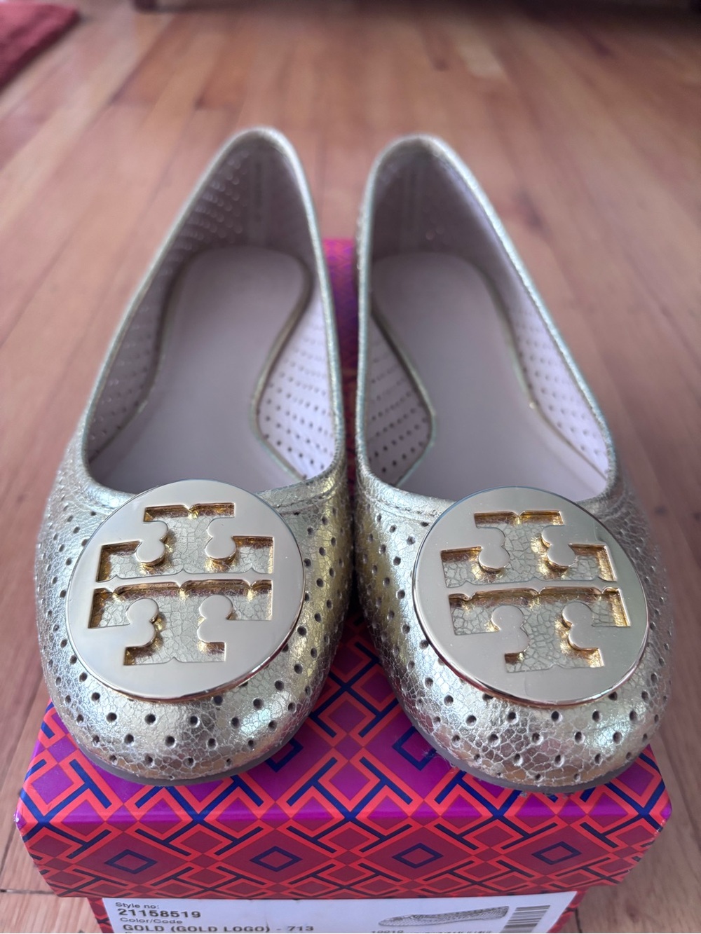 Tory Burch Metallic Gold Logo Ballet Flats